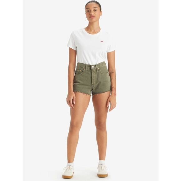 LEVIS 501 Original Shorts Womens 29 Dusty Lichen Green Cut Off Denim - Picture 1 of 15
